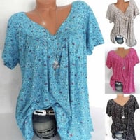 Camiseta de verano casual de manga corta con cuello en V para mujer