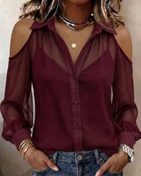 Zweiteilig Set Kragen Nackte Schulter Durchsichtig Bluse Top