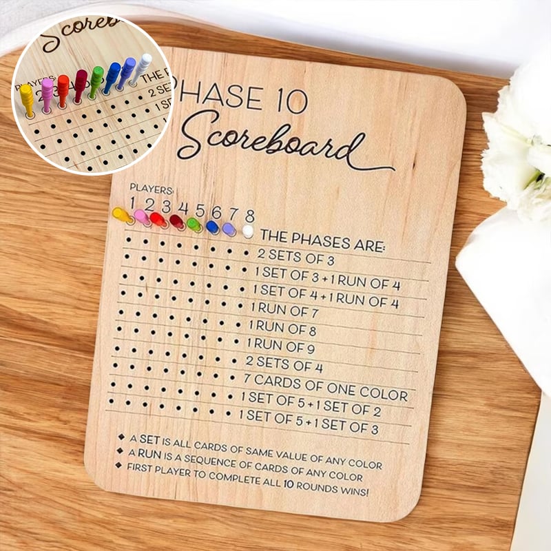 Wooden Phase 10 Score board