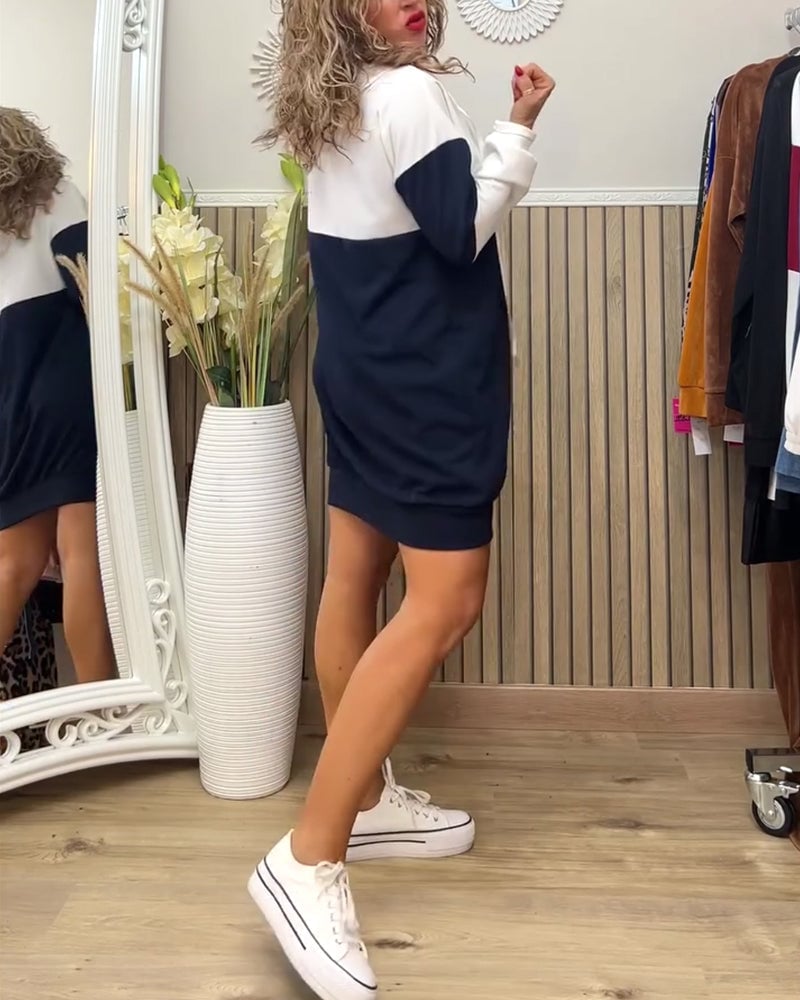 Hooded contrast sweatshirt dress