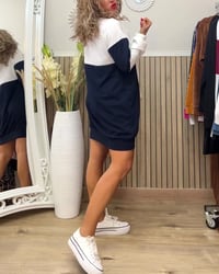 Hooded contrast sweatshirt dress