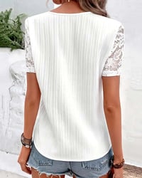 Blouse V-Hals Effen Kleur Kant Stiksel