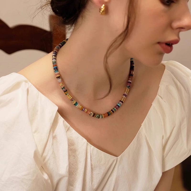 Frisbee Natural Beaded Necklace