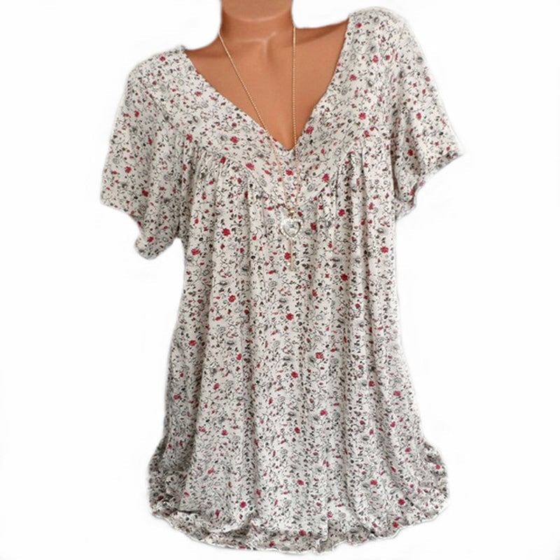 Camiseta de verano casual de manga corta con cuello en V para mujer