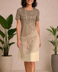 Round Neck Line Print Contrasting A-Line Dress