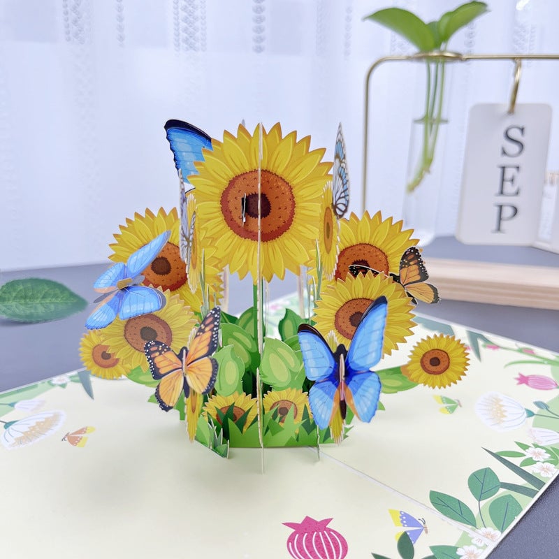 Carte de vœux en 3D avec fleurs faites à la main