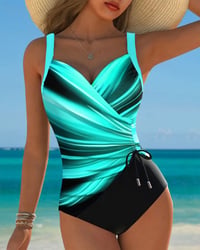 One-Piece Contrast Color Lace-Up Swimsuit
