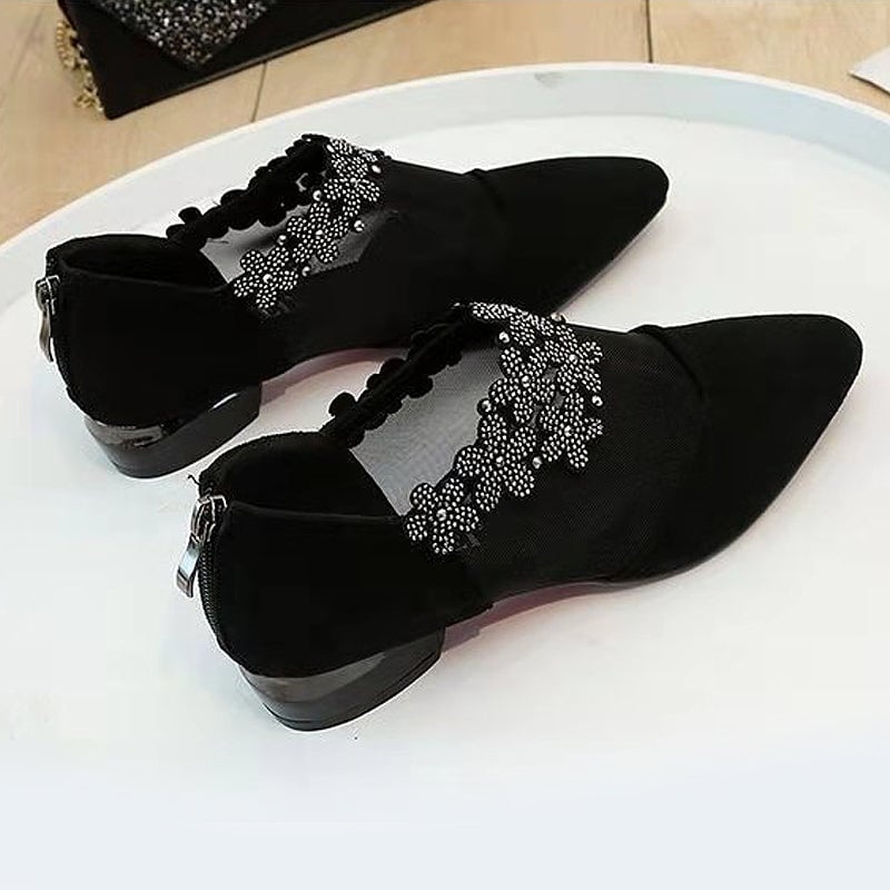 RHINESTONE STONE HOLLOW HEEL SHOES