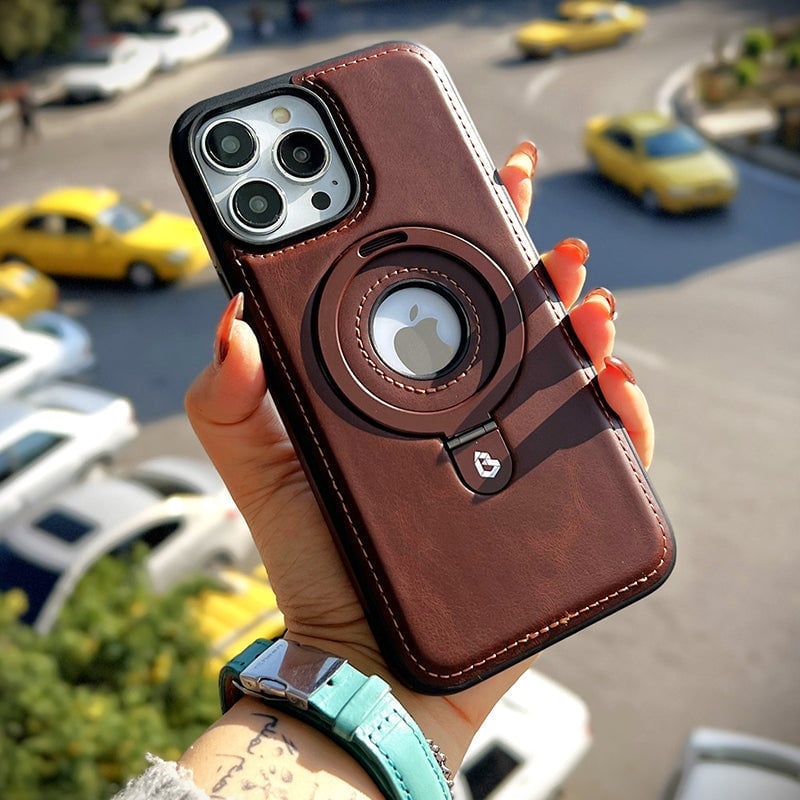 Full-Coverage Shockproof Leather Magnetic Stand iPhone Case
