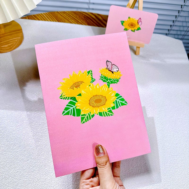 Carte de vœux en 3D avec fleurs faites à la main