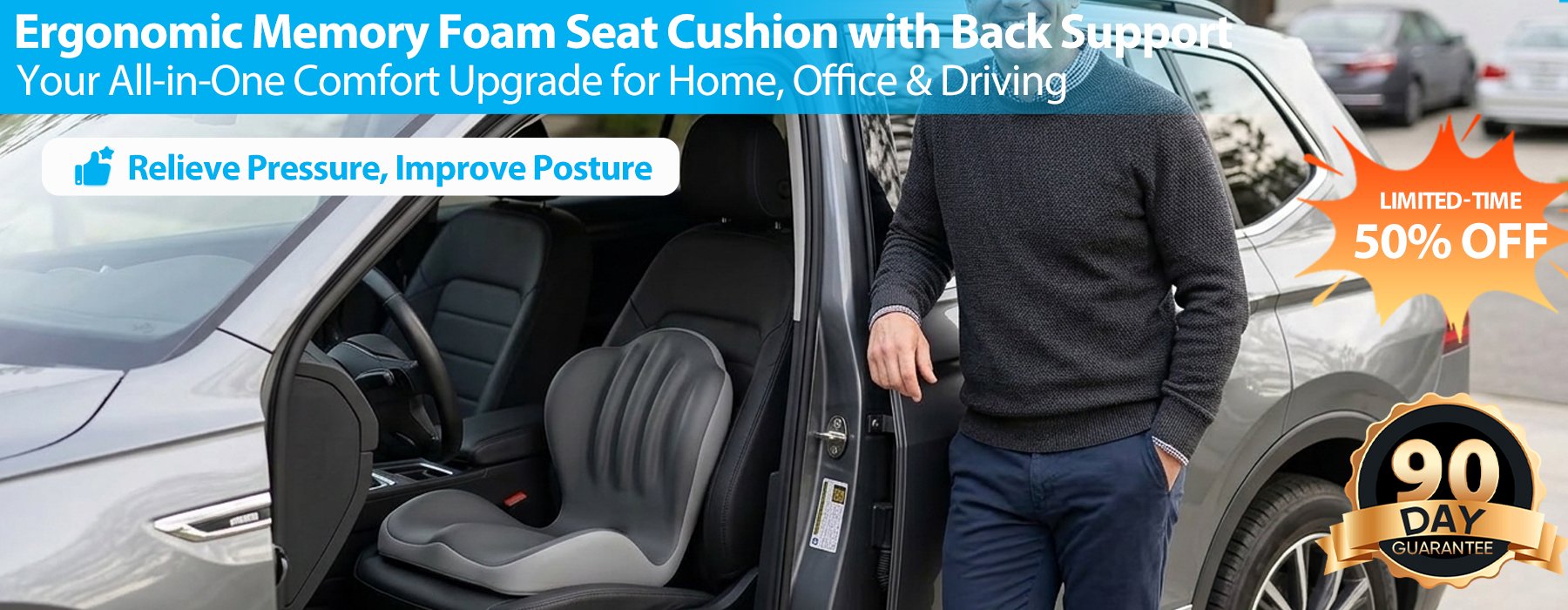 Ergonomic Memory Foam Seat Cushion with Back Support