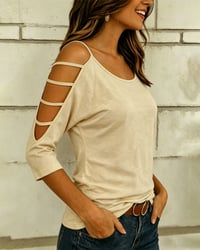 Solid Color Elbow-Length Sleeve Off-Shoulder T-Shirt