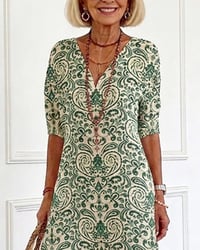 Klänning Vintage Blommönster V-Hals Maxi