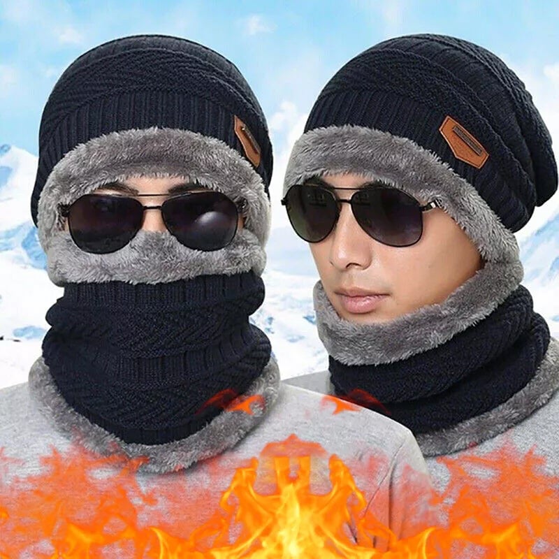 Knit Beanie Scarf and Gloves Warm 3-Piece Set