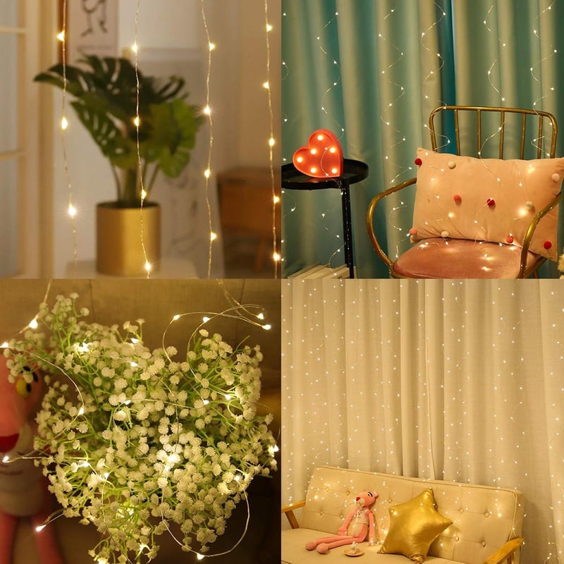 Sakerplus LED Copper String Curtain Lights with USB Remote