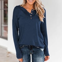 Women's Long Sleeve Pullover with Buttons Down Casual Loose T-Shirt Tops
