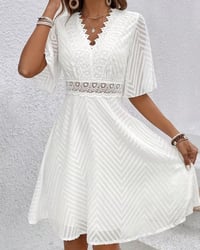 V-Neck Lace Patchwork Cutout Dress