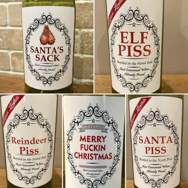 🎄Etichette Per Bottiglie Di Novità Divertenti Di Natale (Confezione da 5 Pezzi)