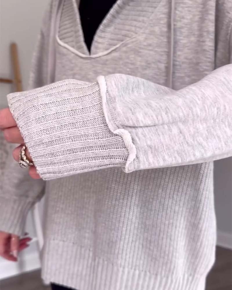 Casual solid color lace-up patchwork hoodie