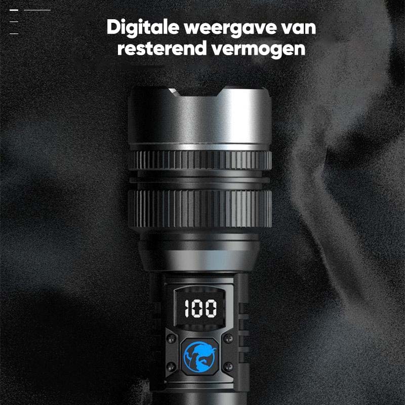 Waterdichte, oplaadbare 2-in-1 zaklamp met digitaal display en sterk licht