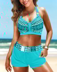 Højtaljet bikini med geometrisk print