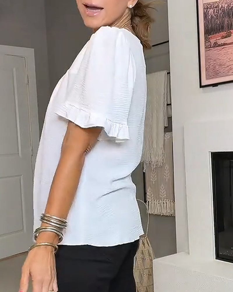 Square Neck Ruffle Sleeve Blouse
