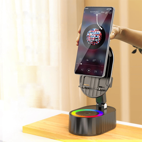 360° Adjustable Phone Stand with Built-in Bluetooth Speaker