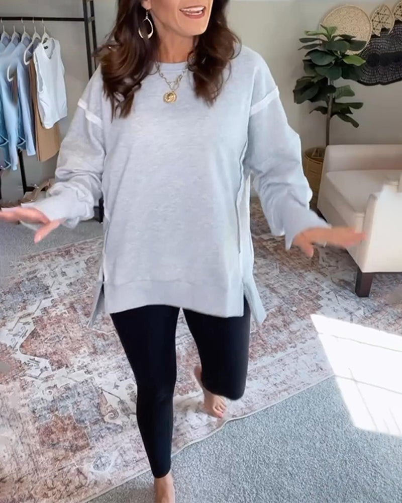 Round neck long sleeve slit stitching sweatshirt