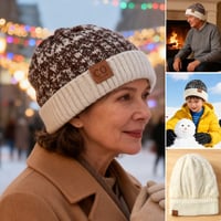 Fleece Lined Leather Patch Knit Cap