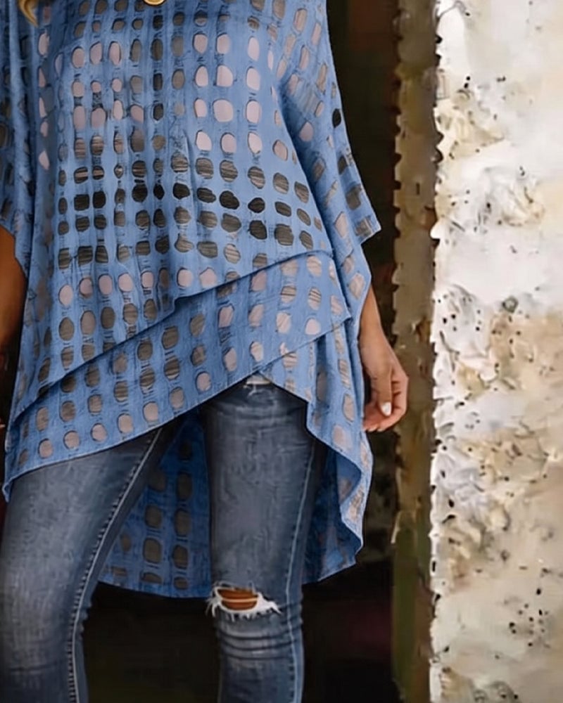 Polka Dot Print One-Shoulder Irregular Blouse