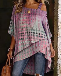 Polka Dot Print One-Shoulder Irregular Blouse