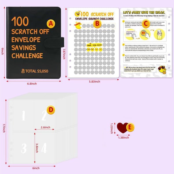 Scratch Off 100 Envelope Challenge Binder