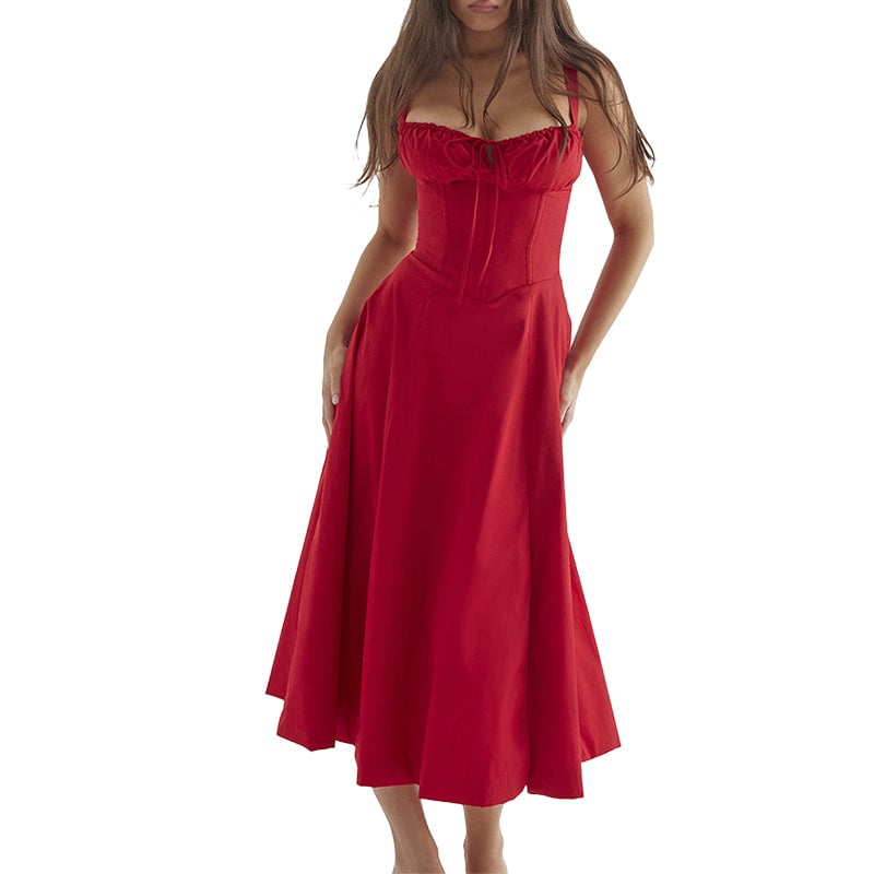 Elegantes einfarbig geschlitztes Cami-Kleid mit Taillenbinde