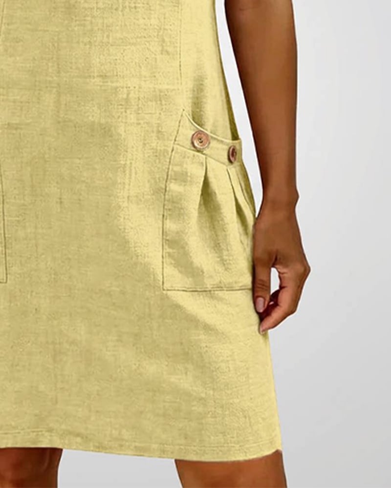 Kleid Reißverschluss Tasche Baumwolle Leinen
