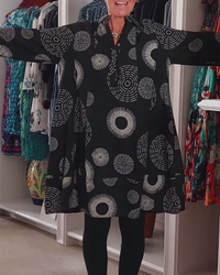 Geometric print lapel casual dress