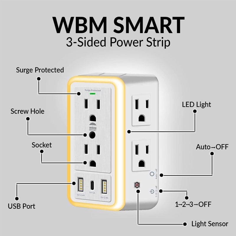 USB Light-Sensing 6-Outlet Power Strip