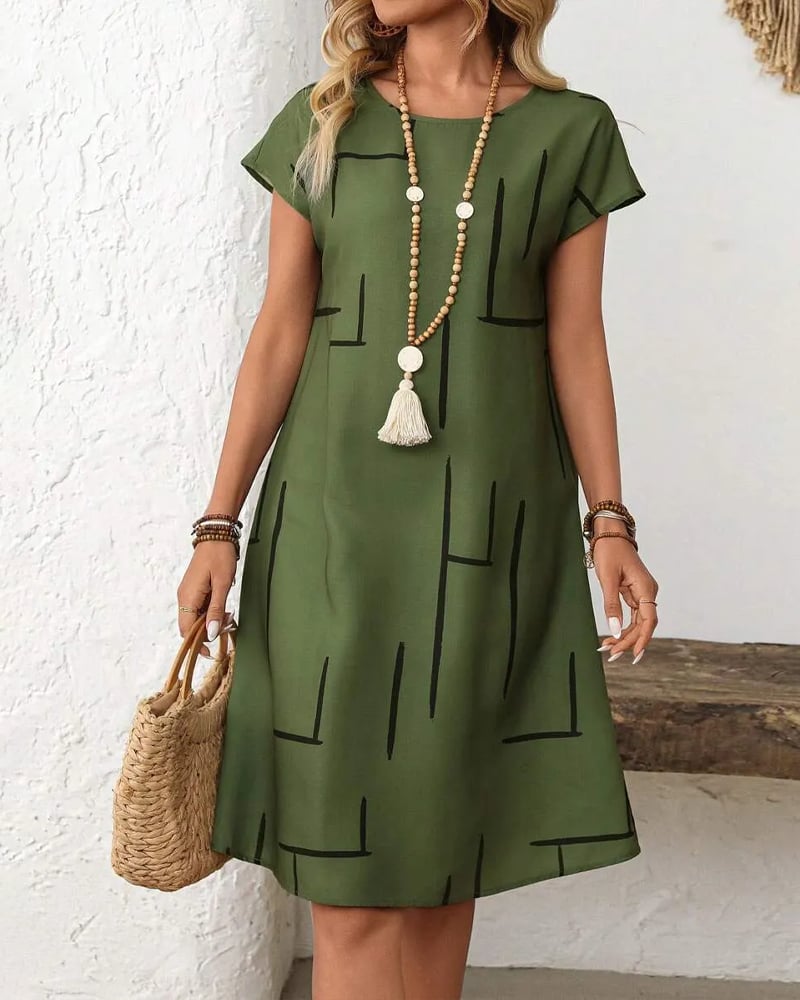 Kleid Damen Sommer Lässig Druck Rundhals