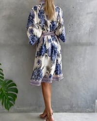 Lantern Sleeve Notched Collar Printed Dress