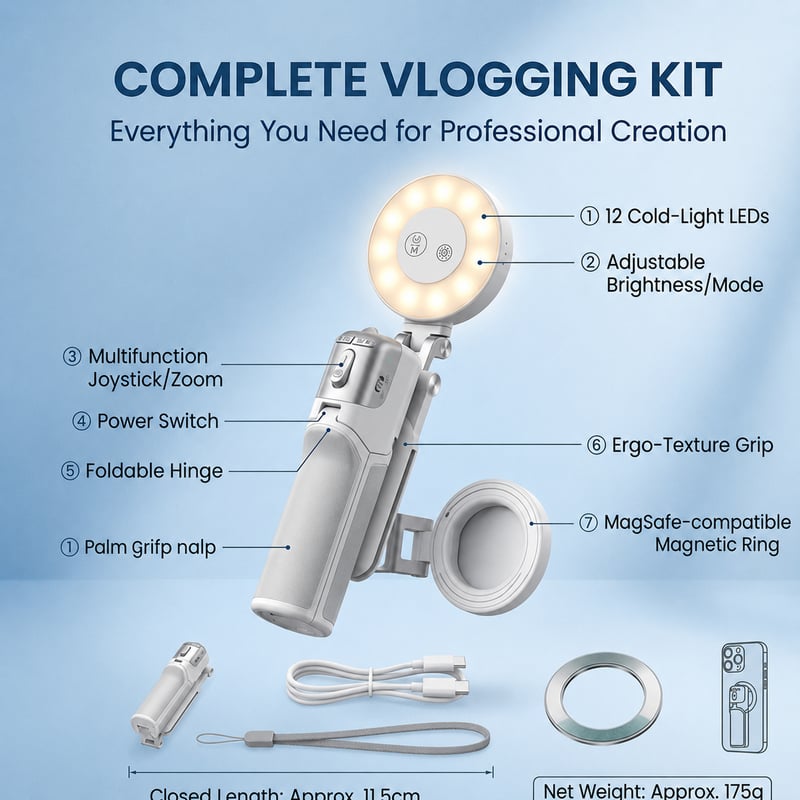 Sakerplus® Zoomable Magnetic Palm Grip Mini Selfie Stick