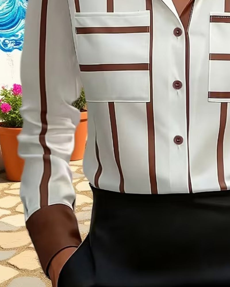 Striped Pocket Satin Casual Shirt