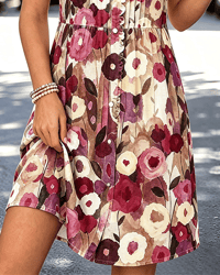 V-Neck Button Bubble Sleeve Dress
