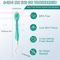 Mini Toothbrush 5 in 1 Tool (Toothpaste + Floss + Pick + Tongue Scraper) Portable Travel Set