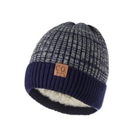 Fleece Lined Leather Patch Knit Cap