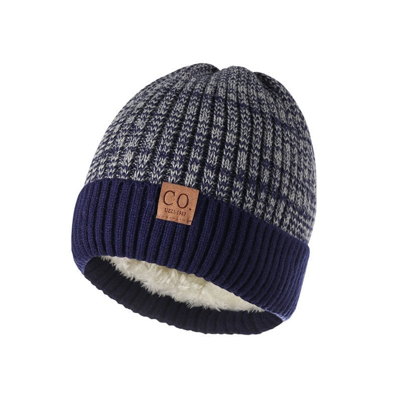 Fleece Lined Leather Patch Knit Cap