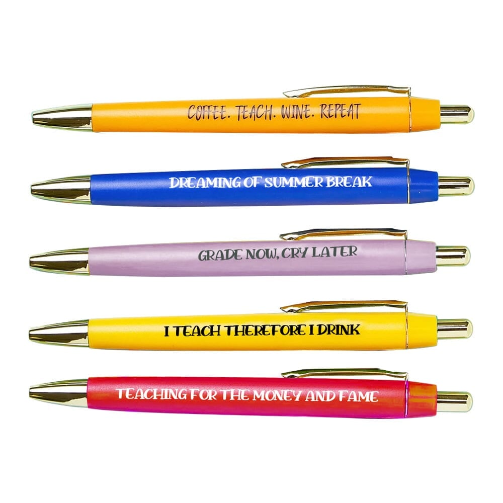 5 pcs Funny Teachers Ballpoint Pens Set (3*Black Ink+2*Red Ink)