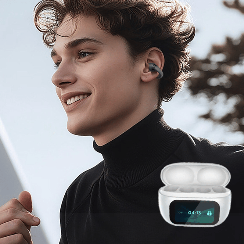 Clip-On Ear LCD Full Color Touch Screen Audio Wireless Headphones