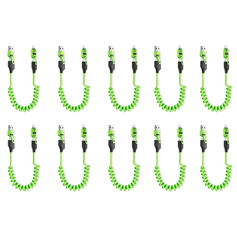 Spring retractable 4 in 1 65w fast charging data cable
