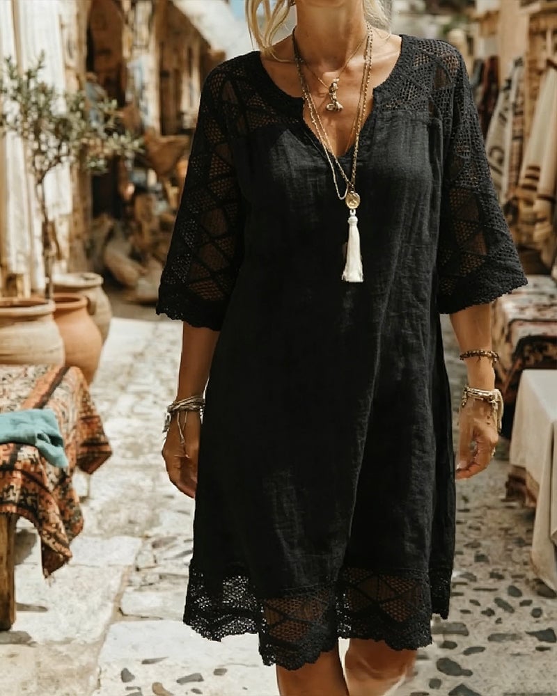 V-Neck Lace Patchwork Casual Dress