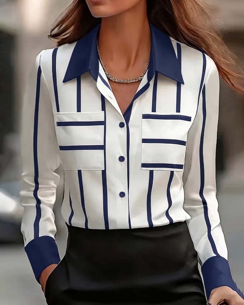 Striped Pocket Satin Casual Shirt