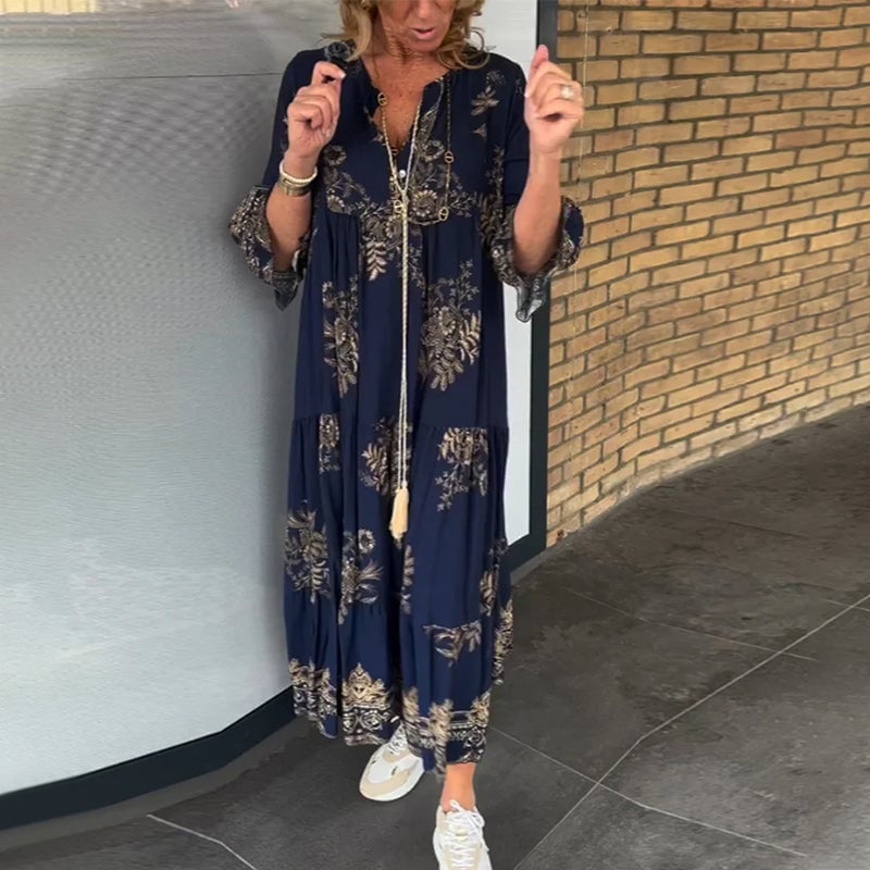 Abito allentato vintage con scollo a V